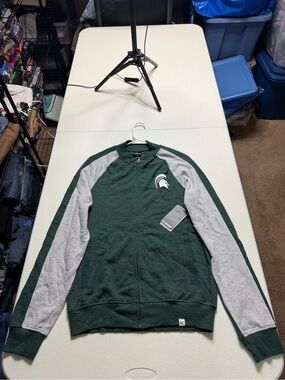 Vtg Colosseum men’s S green/gray full zip colorblock Spartan sweatshirt